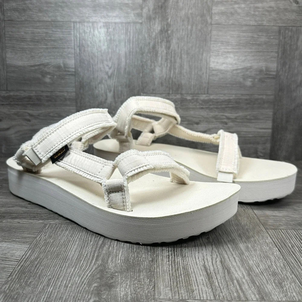 Teva Midform Universal Sandals Women 10 Cream Platform Frayed Strap NEW